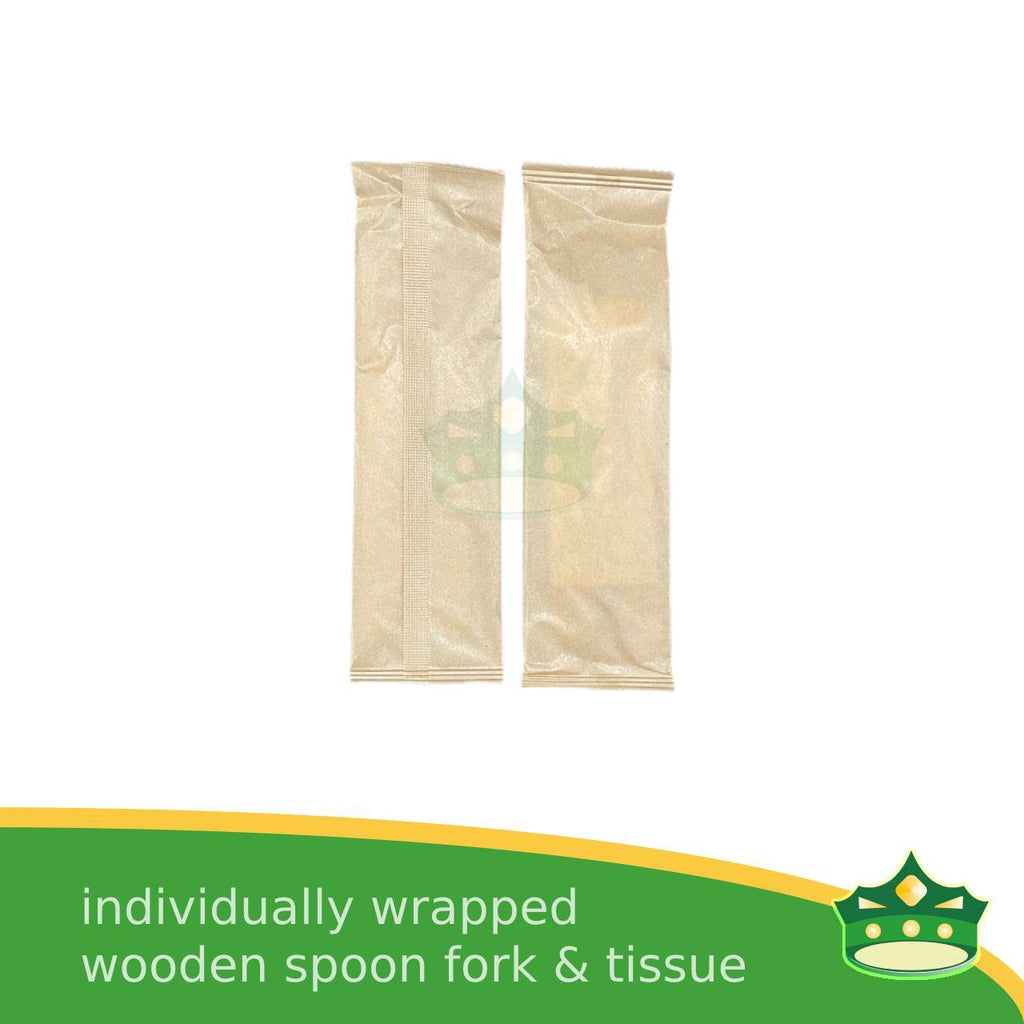 [50 pcs] wooden spoon fork & napkin paper wrapped set for easy on the go disposable cutleries