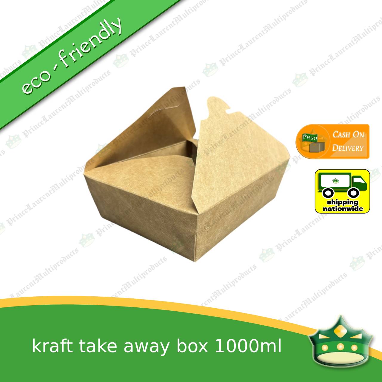 [50 pcs] takeaway box kraft 1000ml laminated for take-out meals, viands, snacks, noodes, pansit, ulam, rice toppings, fried chicken, chicken pops and other products, saucy food