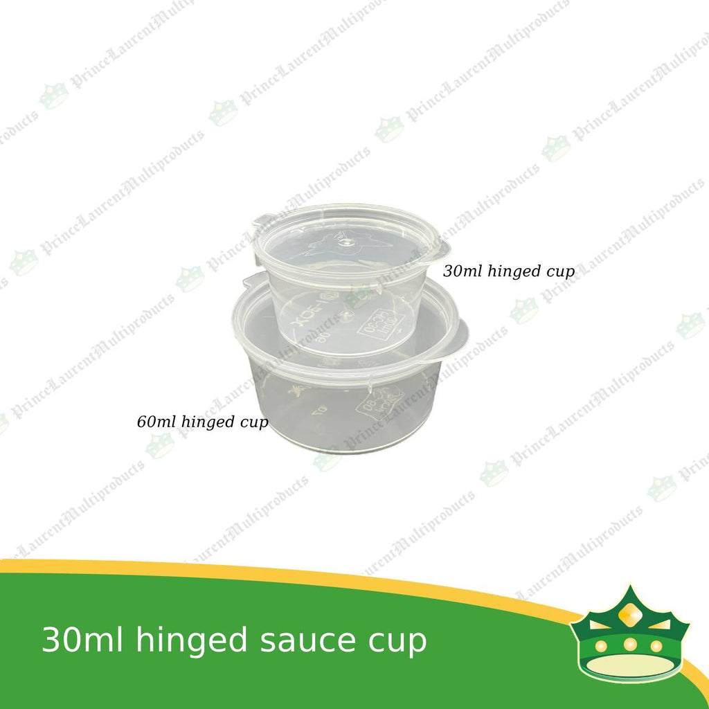 [50 pcs] 30 ml hinged sauce cup clear microwavable plastic with attached lid for take out of sauce gravy specimen / sample cup