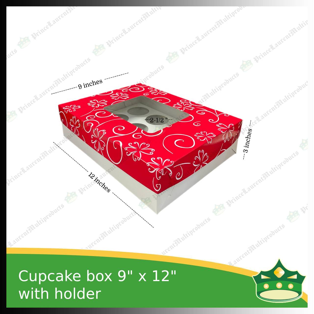 [20 pcs] cup cake holder box by 12 holes 9x12x3 inches plain red or printed ornaments