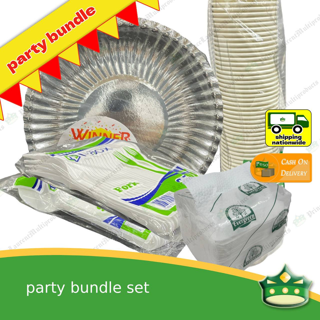 [50 sets] complete bundle of party utensils, plate, cups and tissue for parties, gatherings, events and celebrations