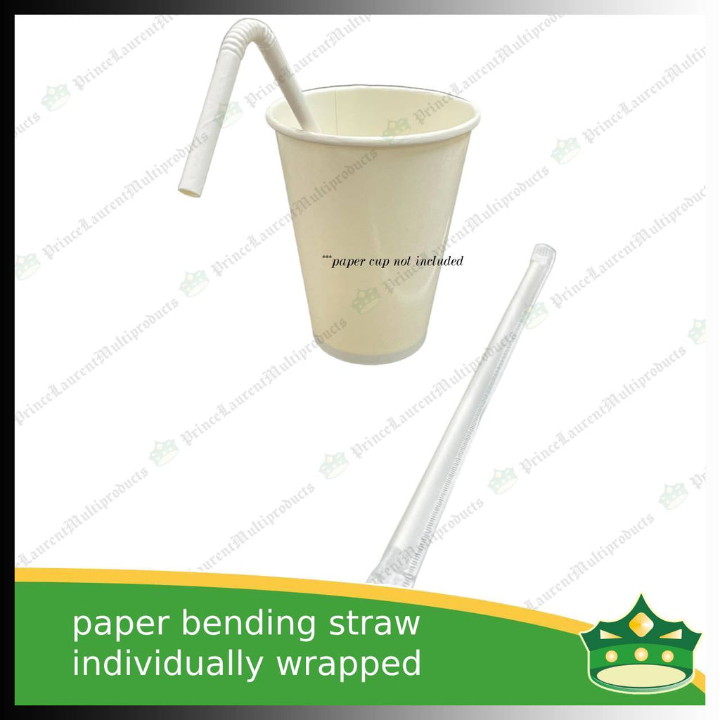 [100 pcs] bending paper straw white individually wrapped for milk shakes, juices and other cold beverages
