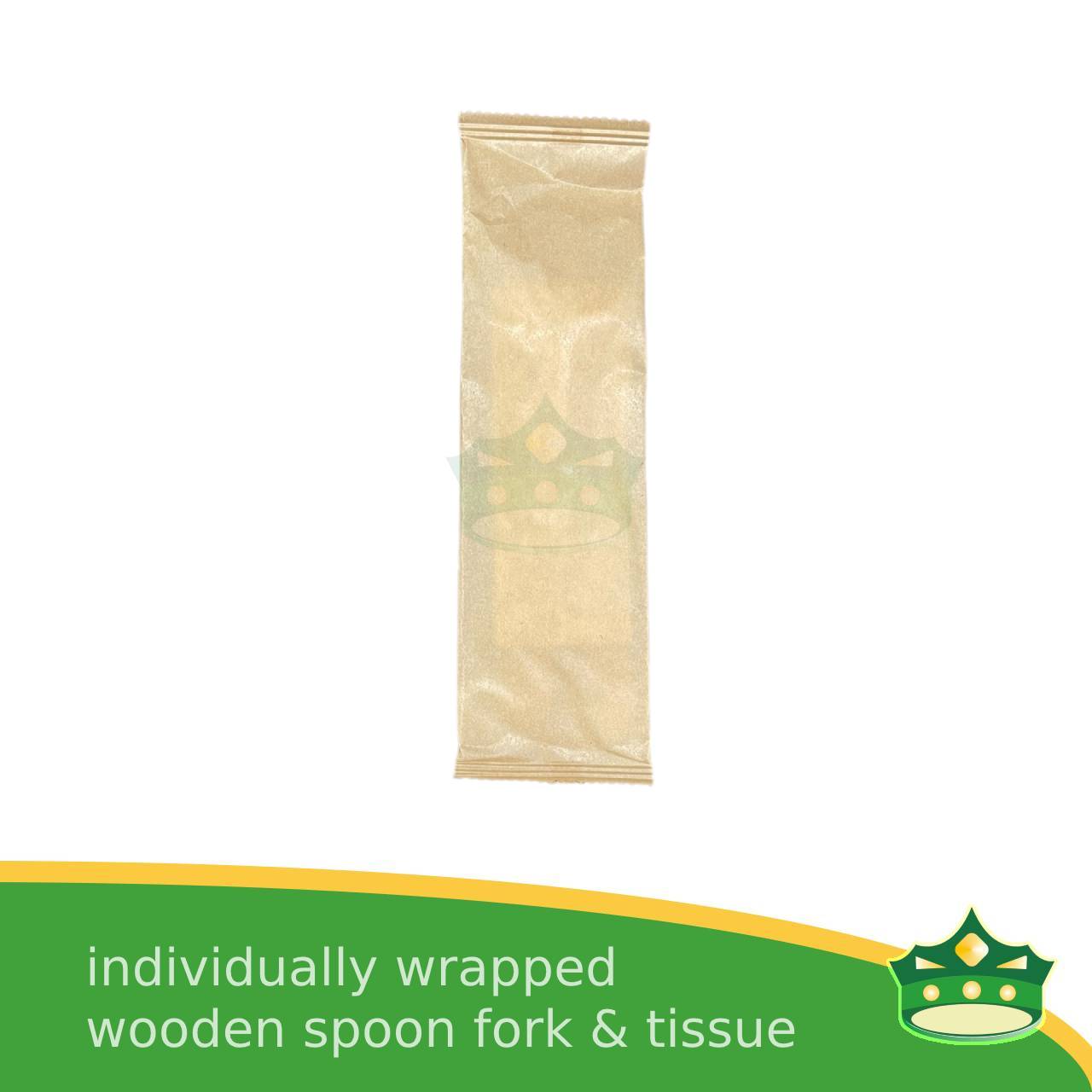 [50 pcs] wooden spoon fork & napkin paper wrapped set for easy on the go disposable cutleries
