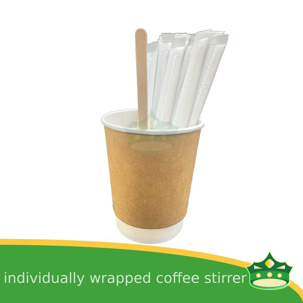 [500 pcs] individually wrapped wooden stirrer 5.5" for coffee take-outs, food service providers, catering supplies, hospitality industry