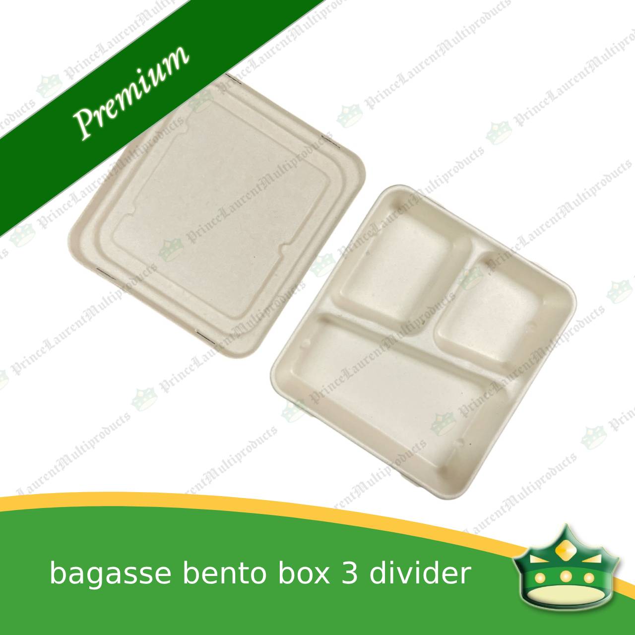 [50 pcs] bagasse bento box 3 division with lid for eco-friendly alternative on food take-outs, packed meals