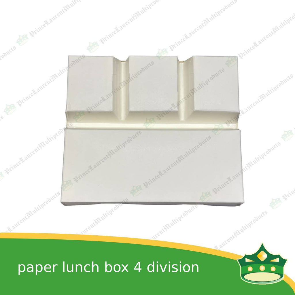 [25 pcs] BIG paper lunch box 4 division white laminated leak proof for big partition meals or bento boxes, take-out, packed meal, catered meal, combo rice viand fruit dessert with partition