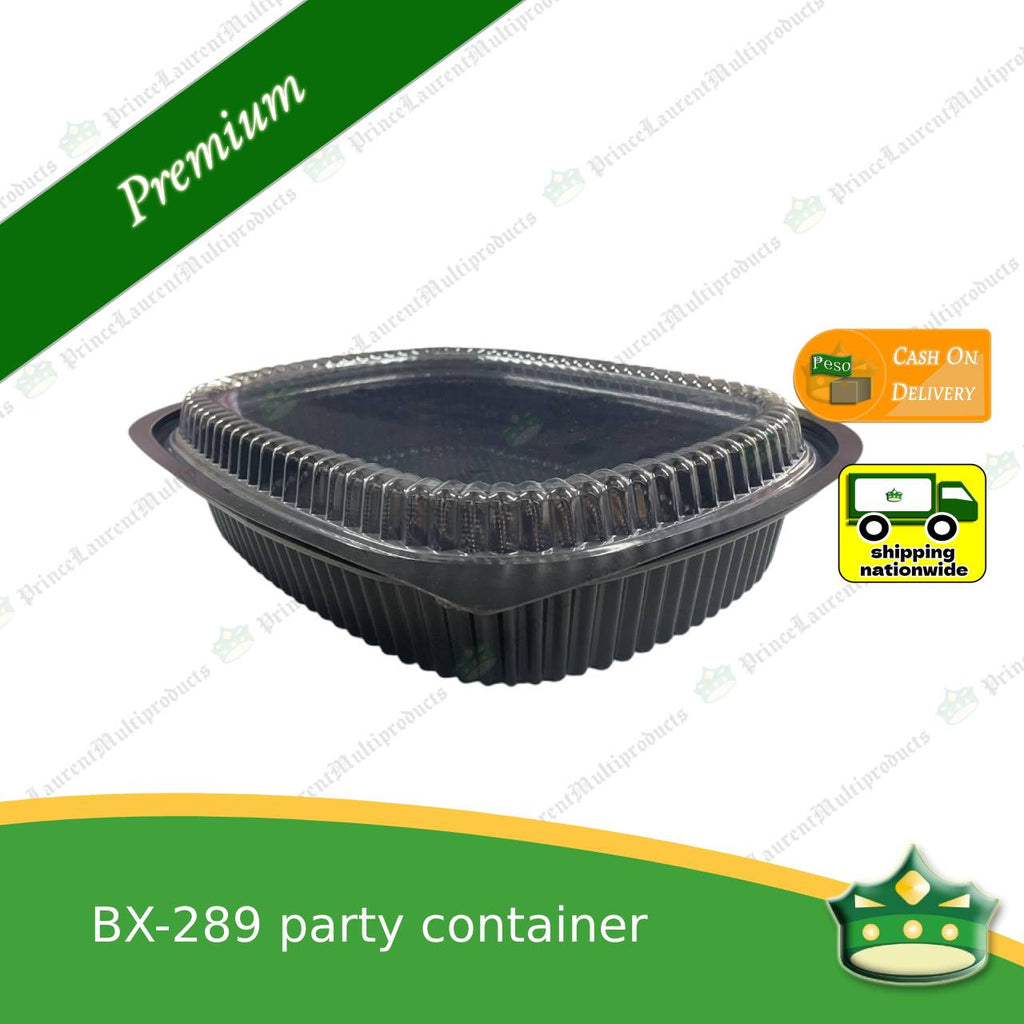[5 pcs] party container 3500ml black plastic with see thru lid for take out or storage of food products