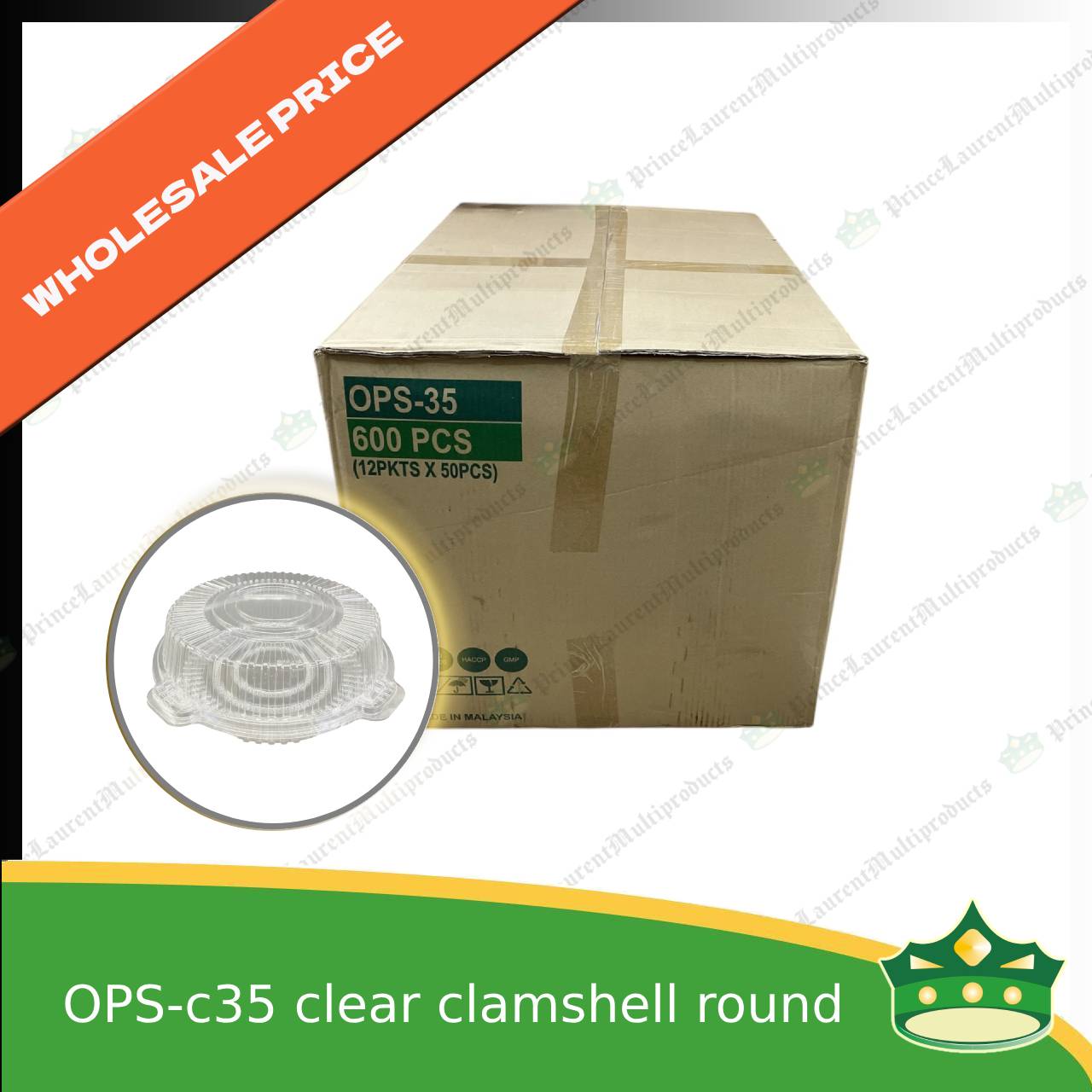 [1 case] clear clamshell OPS-c35 round OPS clearview food containers for any food products, muffins, cakes, chiffon, cupcakes, salad, fruit, baked goods