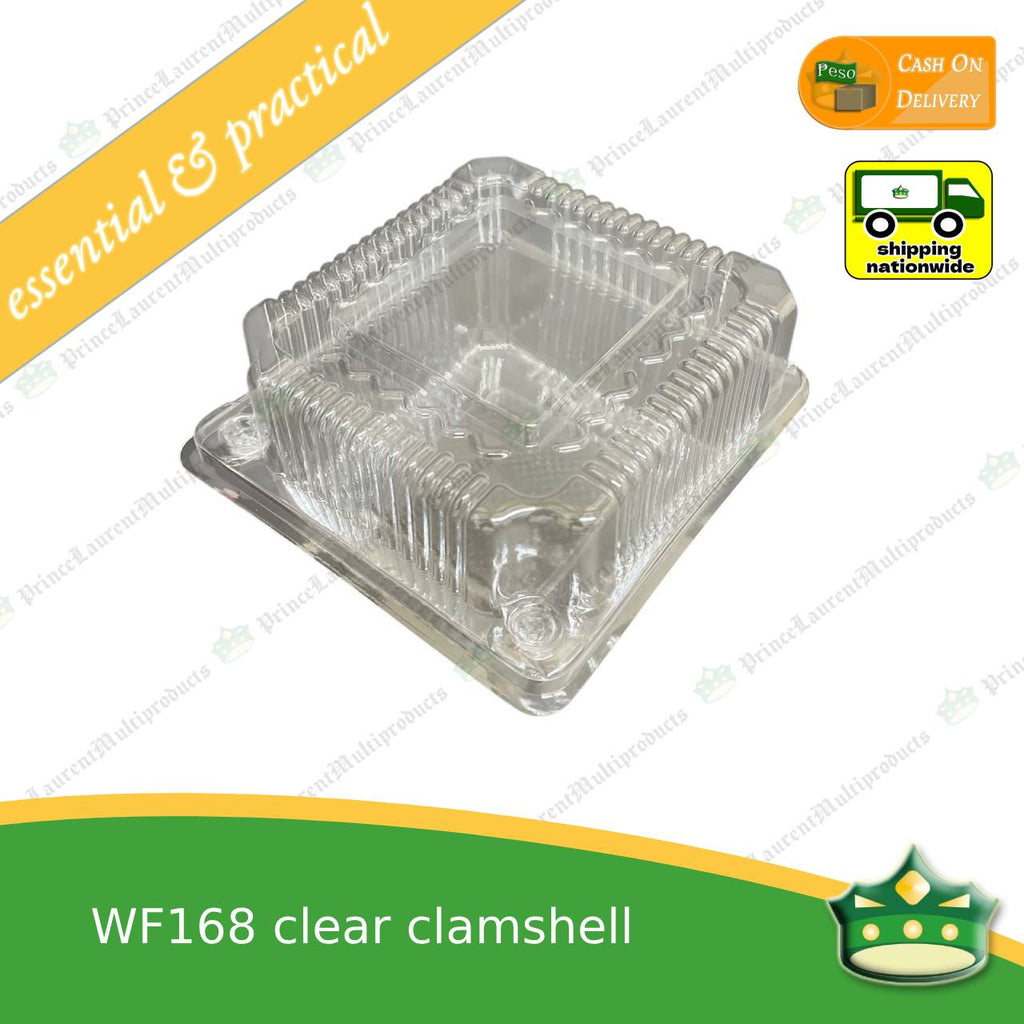 [100 pcs] clear square clamshell WF-168 clearview food containers for any food products, sliced cakes, pastries, cookies.