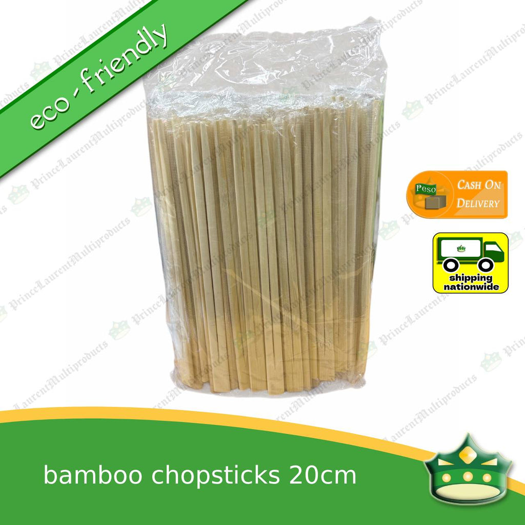[100 pcs] bamboo chopsticks 20cm individually plastic wrapped as disposable biodegradable cutleries for takeouts as utensils