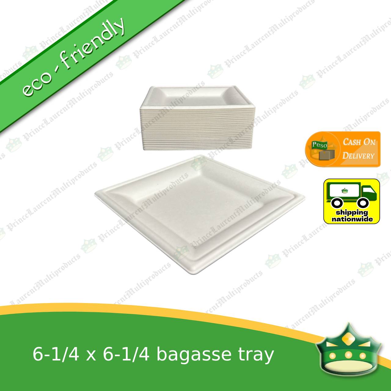 [50 pcs] bagasse paper tray square 6-1/4 x 6-1/4 inches fruit tray as grocery packaging, fruit repacking, vegetable repacking, meat repackaging, frozen products repacking, produce packing