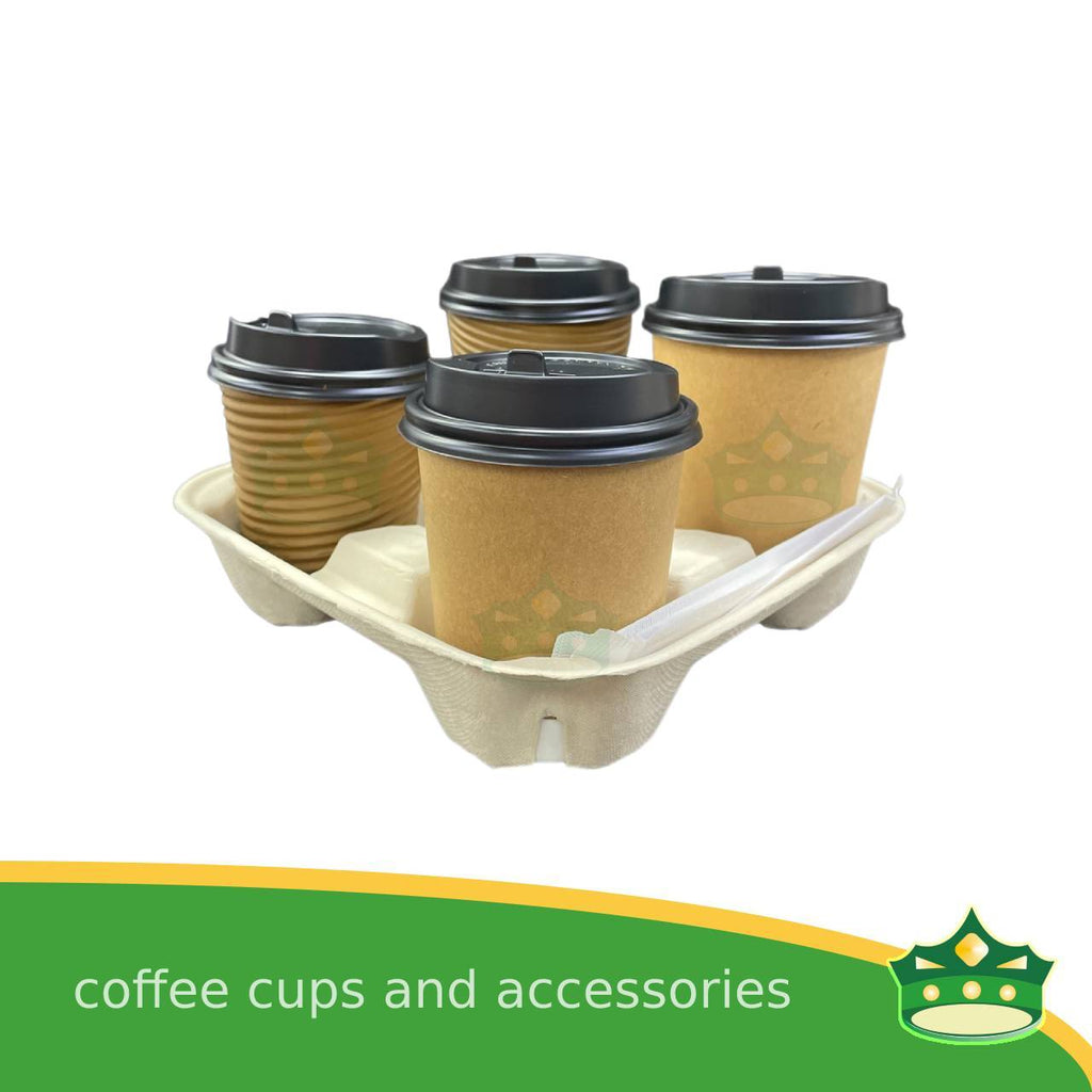 [50 pcs] bagasse coffee take-out tray, coffee cup holder by 2 cups or 4 cups hole trays to hold cups steadily