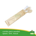 [50 pcs] wooden spoon fork & napkin paper wrapped set for easy on the go disposable cutleries