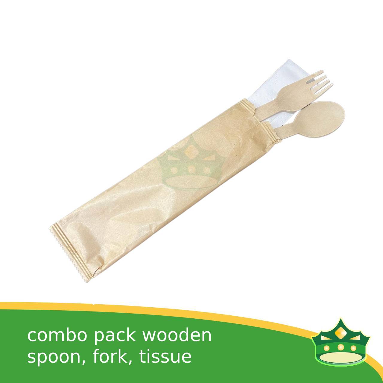 [50 pcs] wooden spoon fork & napkin paper wrapped set for easy on the go disposable cutleries