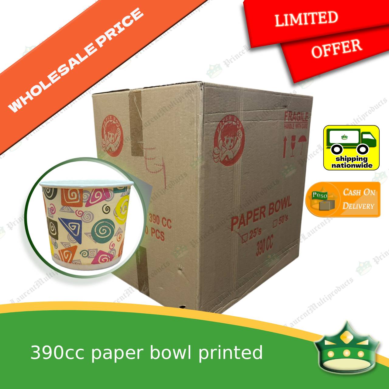 [1000 pcs] [limited only] paper bowl 390cc printed laminated with print as disposable bowl