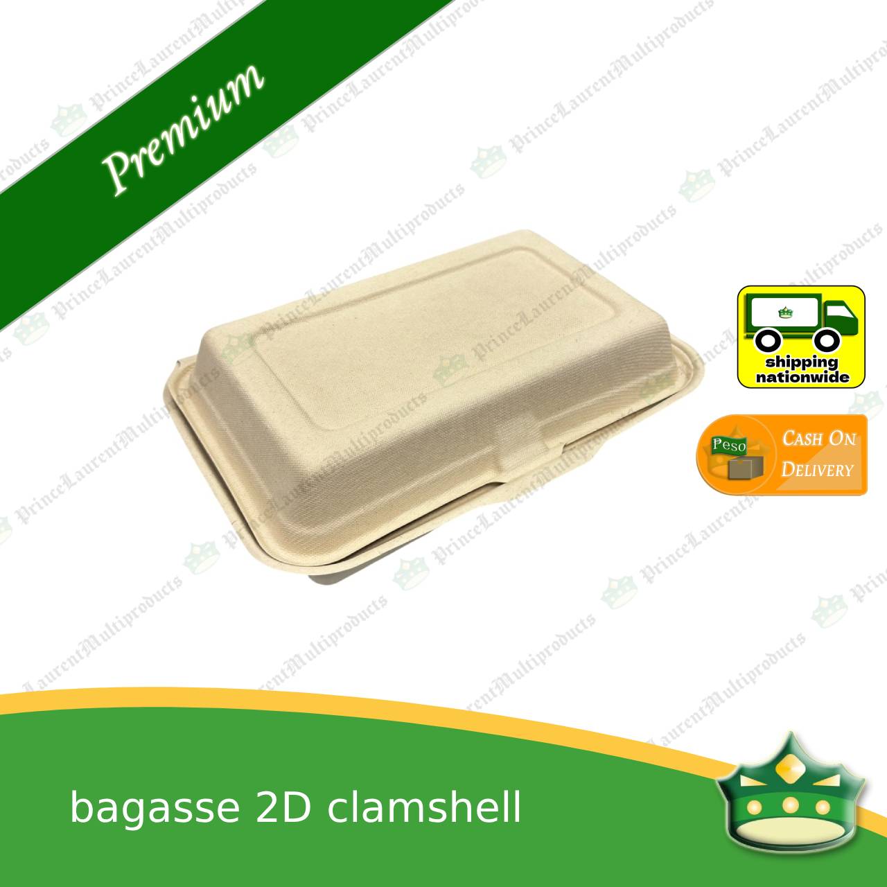 [50 pcs] bagasse 2D clamshell (2 compartment box) for takeaway meals