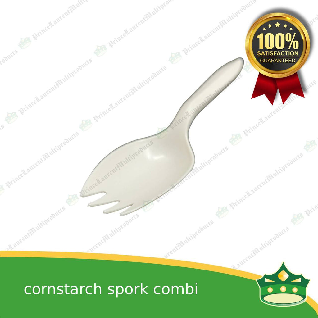 [25 pcs] compostable cornstarch spork combination biodegradable disposable for takeout utensils