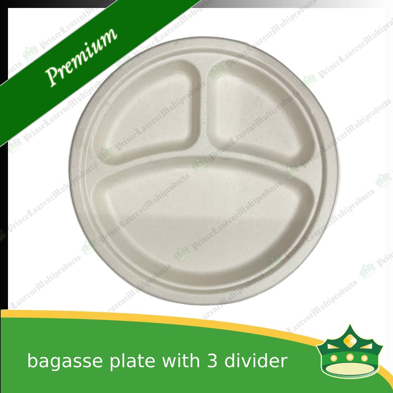 [50 pcs] bagasse 10 inch serving plate with 3 compartment compostable biodegradable plate for caterings and parties