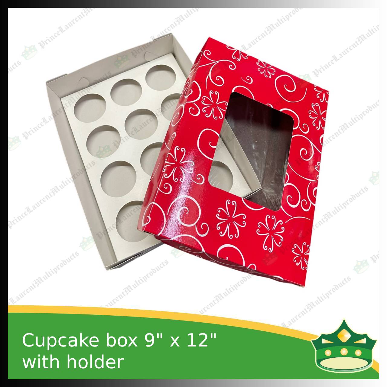 [20 pcs] cup cake holder box by 12 holes 9x12x3 inches plain red or printed ornaments