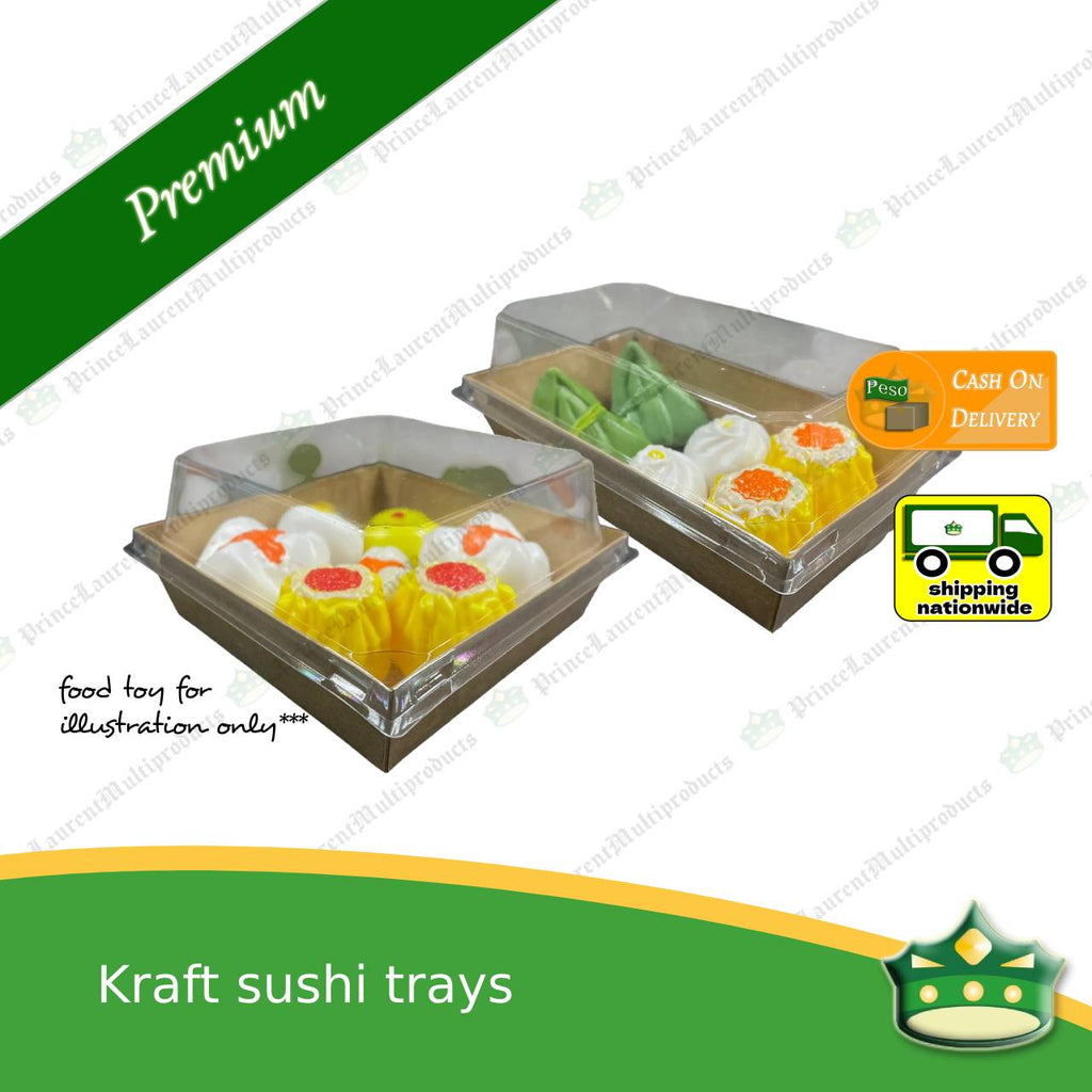 [50 pcs] kraft sushi trays with clear viewable lid