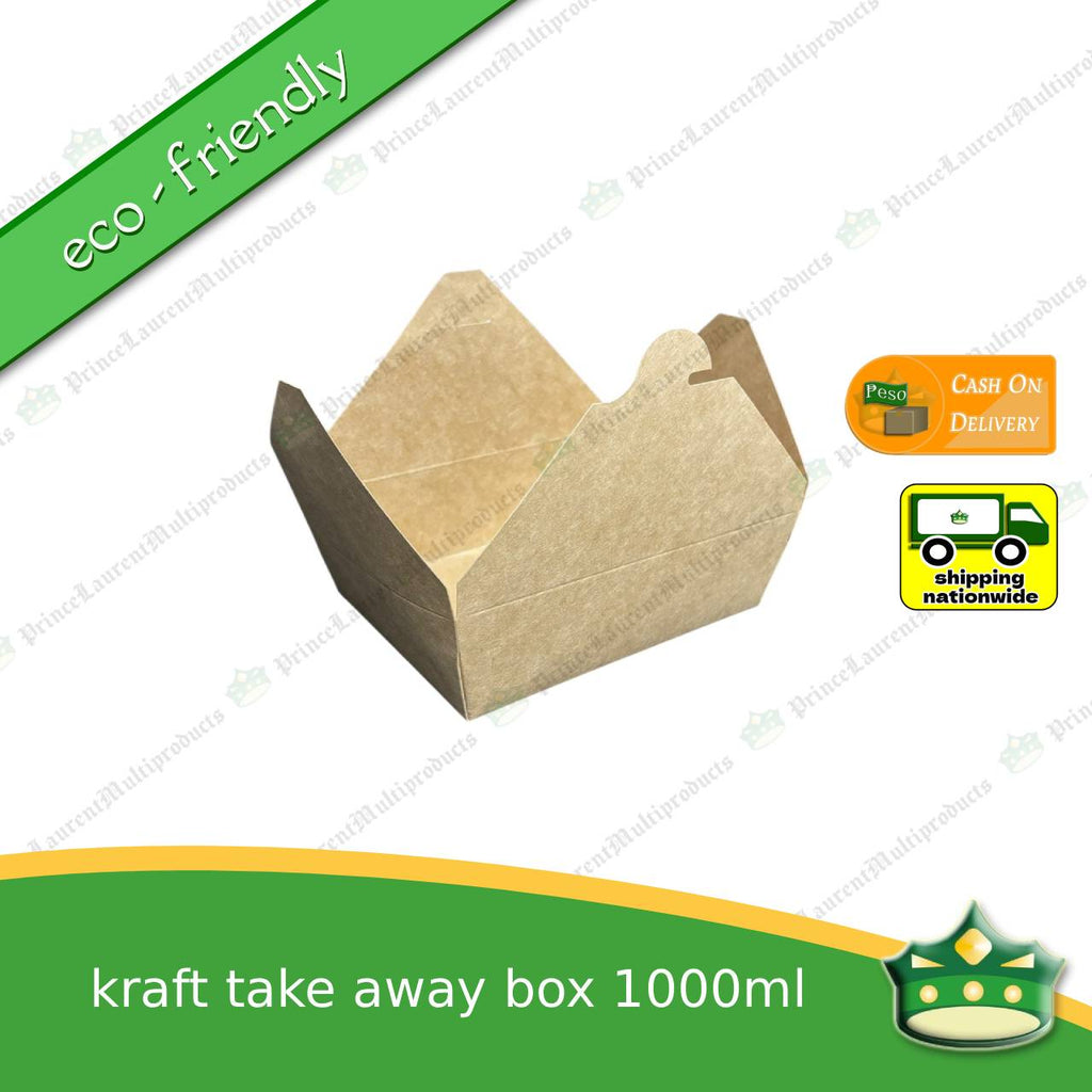 [50 pcs] takeaway box kraft 1000ml laminated for take-out meals, viands, snacks, noodes, pansit, ulam, rice toppings, fried chicken, chicken pops and other products, saucy food