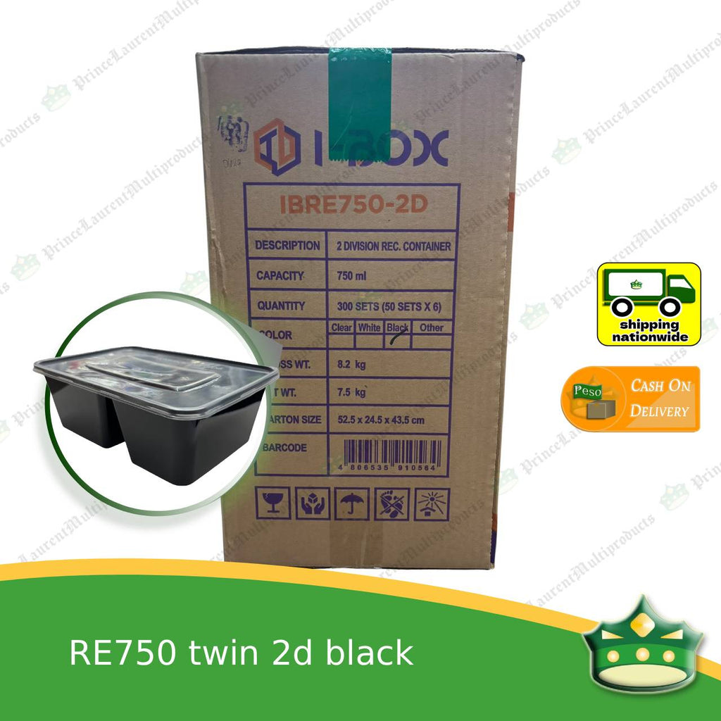 [1 case] re750 twin 2d BLACK microwavable container for packed meals, rice meal, packed lunch