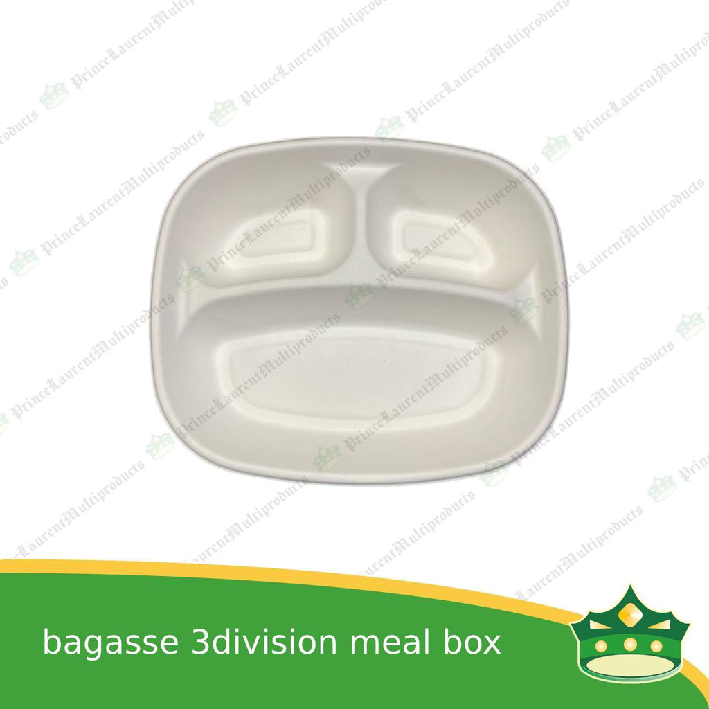 [50 pcs] bagasse 3 compartment meal box with bagasse lid paper take out food box compostable biodegradable take away boxes with divider for meals, rice toppings, catering food