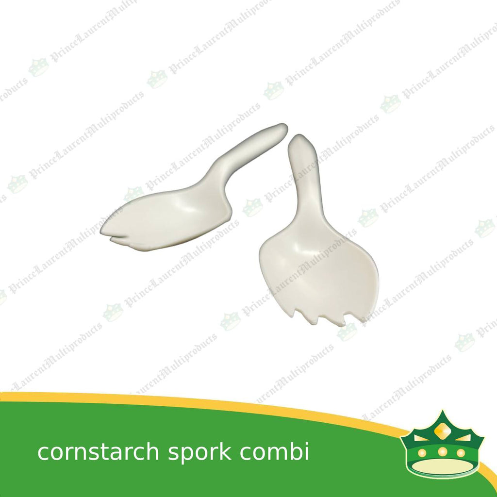 [25 pcs] compostable cornstarch spork combination biodegradable disposable for takeout utensils