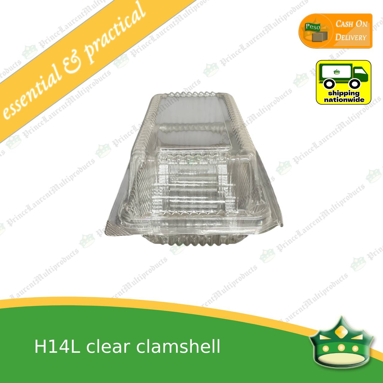 [100 pcs] clear elongated clamshell H14L clearview food containers for any food products, rolled cakes, graham bars