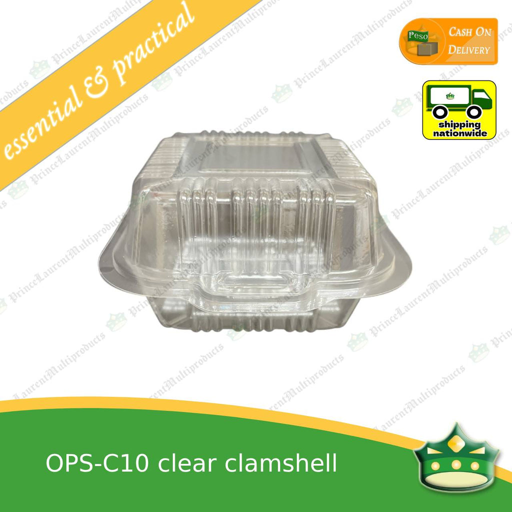 [100 pcs] clear square clamshell OPS-C10 clearview food containers for any food products, sliced cakes, pastries, cookies.