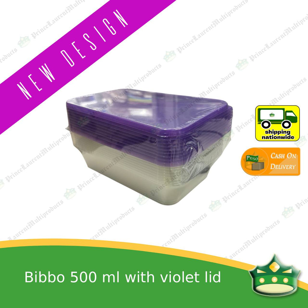 [10 pcs] Bibbo 500 ml microwavable container with VIOLET lid for packed meals, rice meal, packed lunch