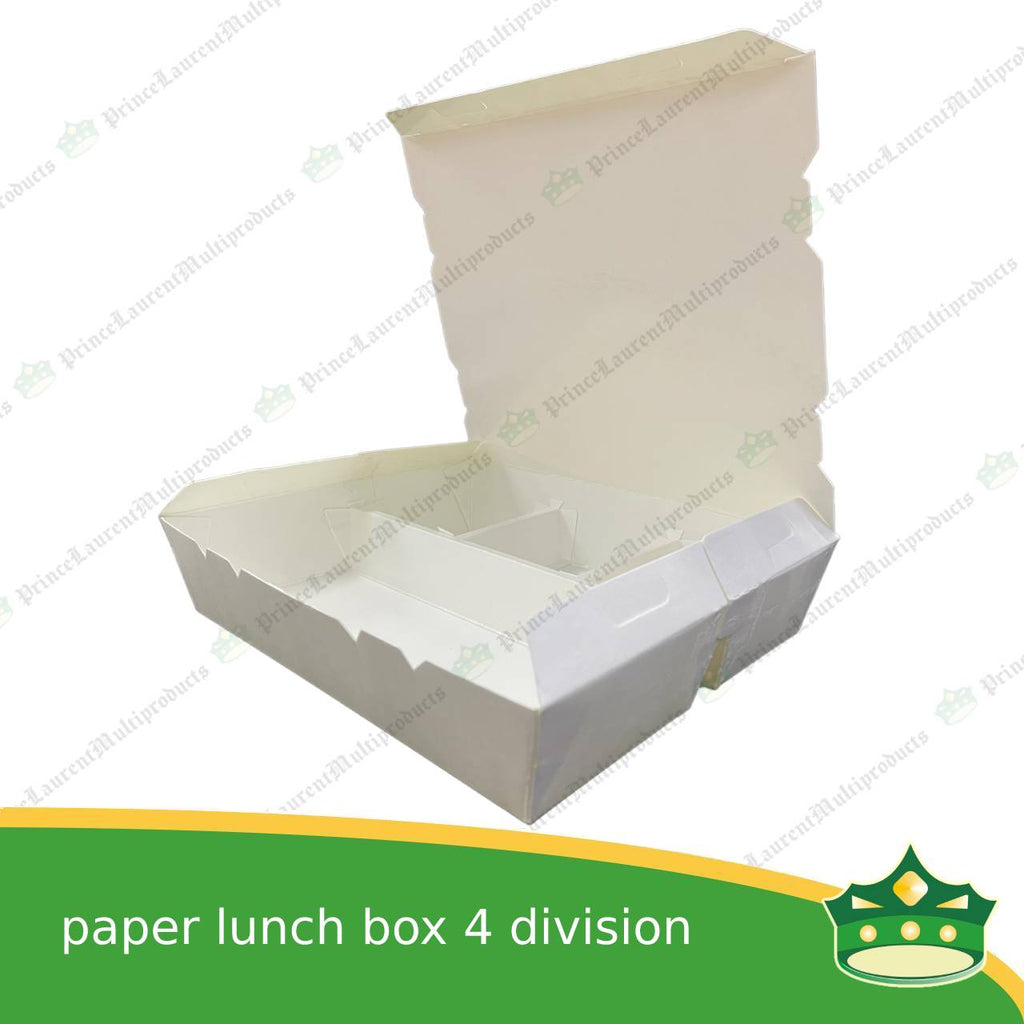[25 pcs] BIG paper lunch box 4 division white laminated leak proof for big partition meals or bento boxes, take-out, packed meal, catered meal, combo rice viand fruit dessert with partition