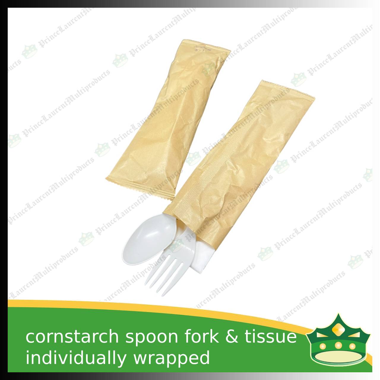 [25 sets] compostable cornstarch spoon fork & tissue individually wrapped biodegradable disposable for takeout utensils