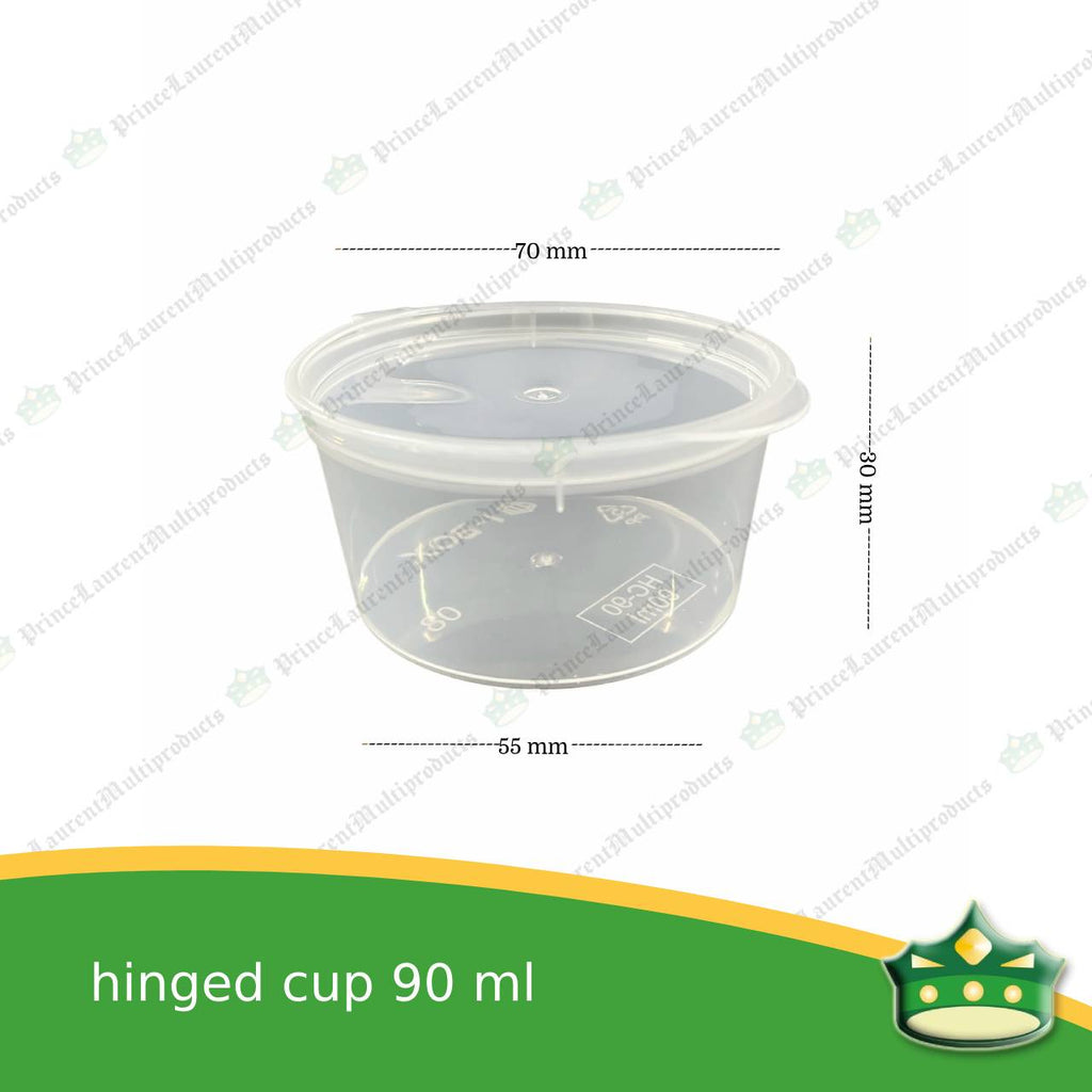 [50 pcs] 90 ml hinged sauce cup clear microwavable plastic with attached lid for take out of sauce gravy specimen / sample cup