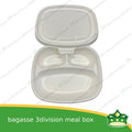 [50 pcs] bagasse 3 compartment meal box with bagasse lid paper take out food box compostable biodegradable take away boxes with divider for meals, rice toppings, catering food