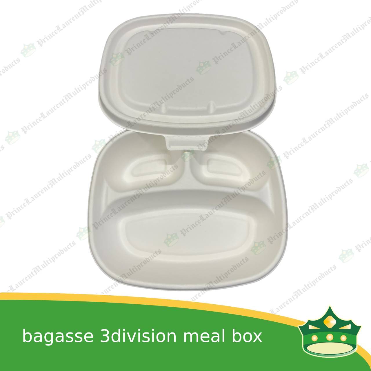 [50 pcs] bagasse 3 compartment meal box with bagasse lid paper take out food box compostable biodegradable take away boxes with divider for meals, rice toppings, catering food