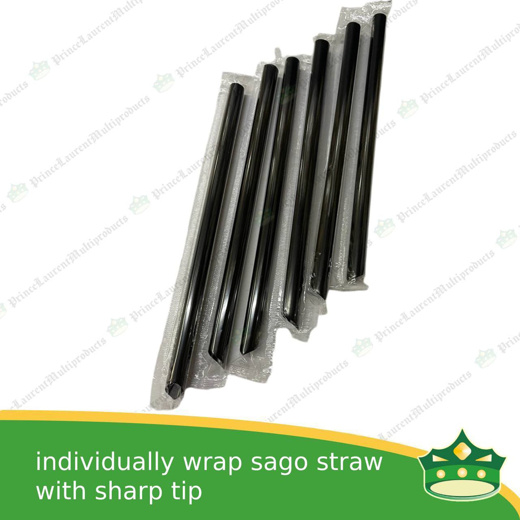 [100 pcs] plastic straw boba sago straw 12mm hole with sharp pointed tip with individual wrap for milktea, shakes, boba, cold drinks, juices, milkshakes