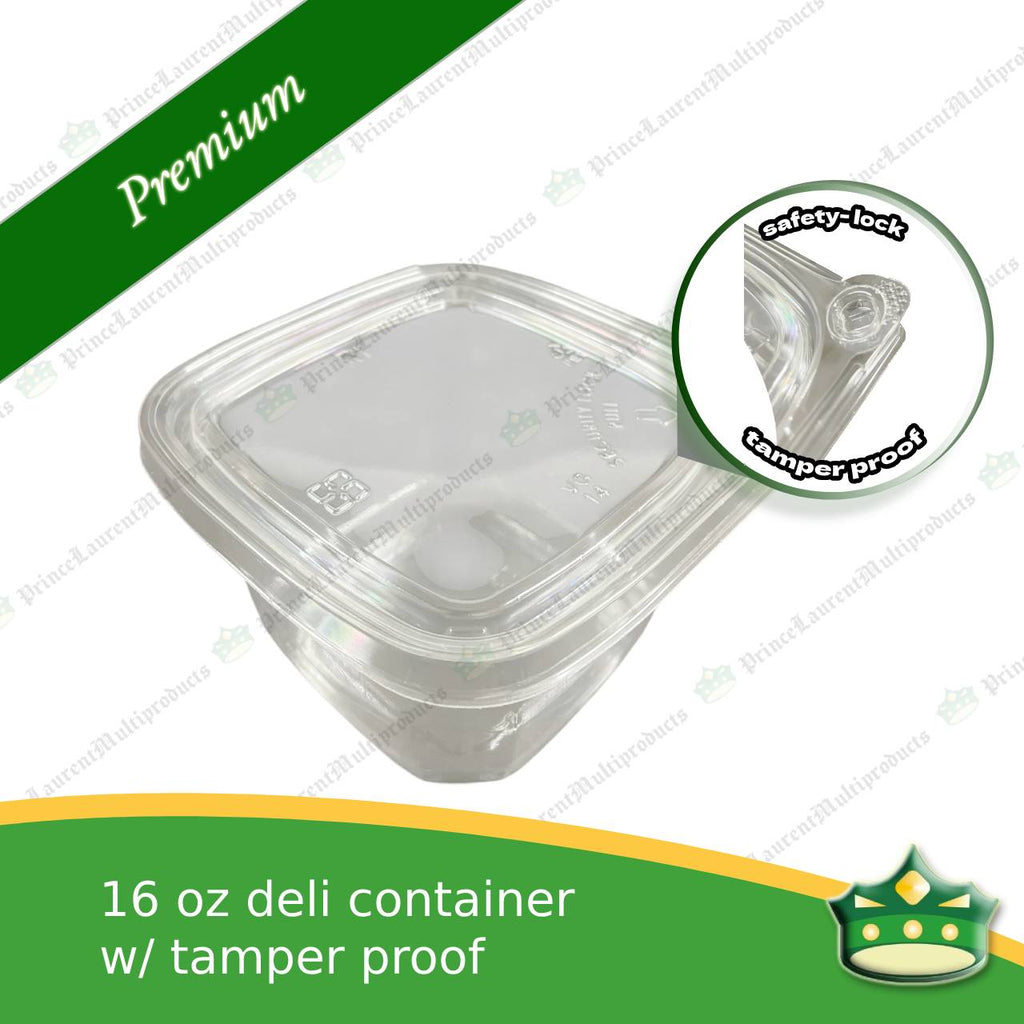 [50 pcs] clear deli square container 16oz with tamper proof lock to keep your food product fresh and safe