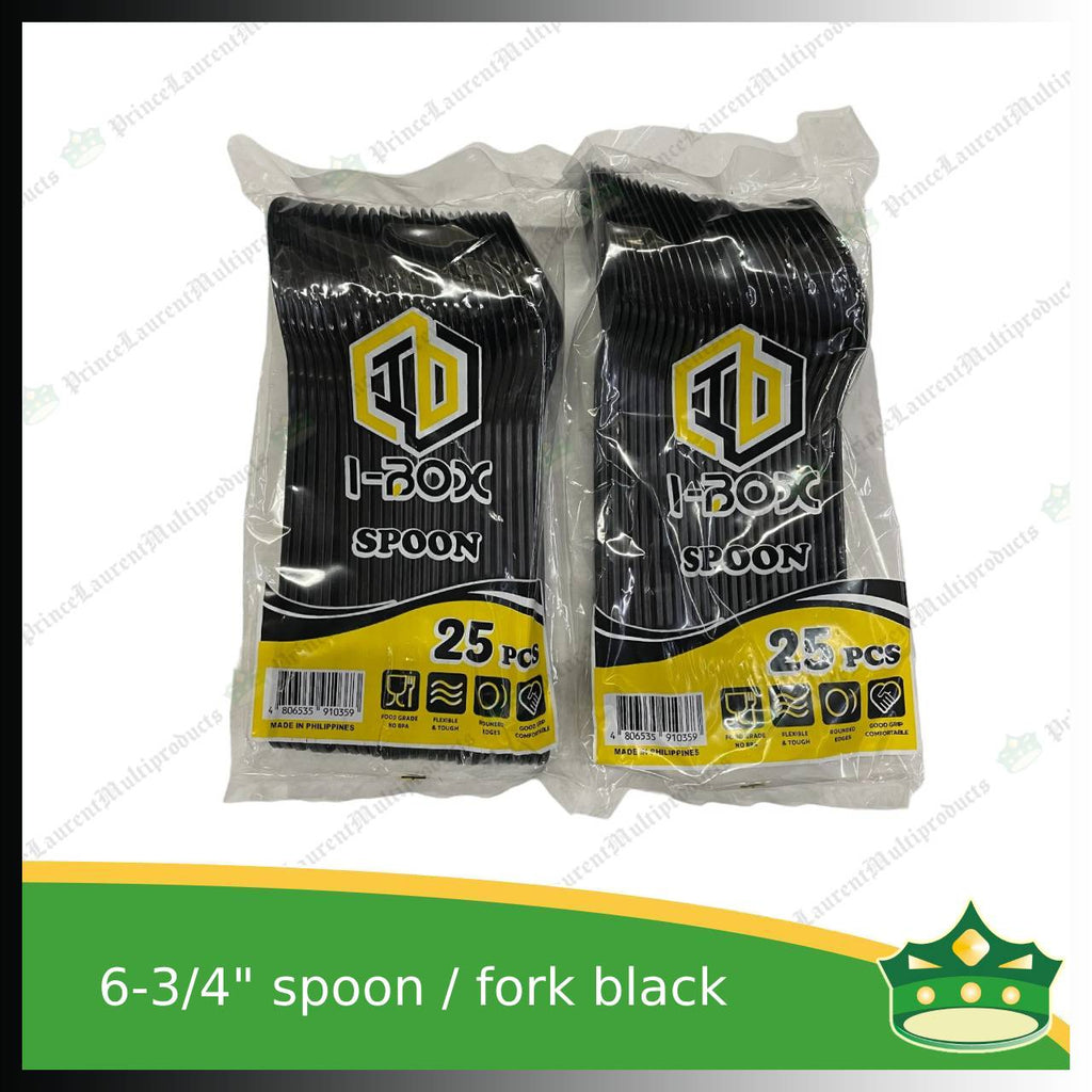 [25 pcs] iBox premium plastic hard spoon or fork black 6.75 inches length disposable cutleries for parties events and celebration