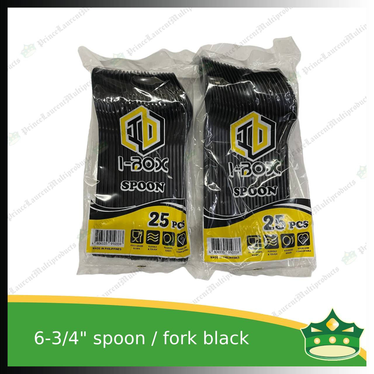 [25 pcs] iBox premium plastic hard spoon or fork black 6.75 inches length disposable cutleries for parties events and celebration