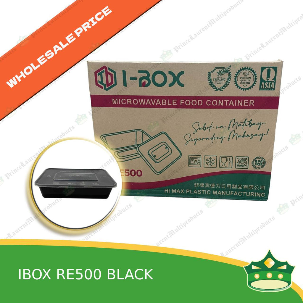 [300 pcs] IBOX brand re500 BLACK microwavable plastic rectangular containers take out for meals and other food products