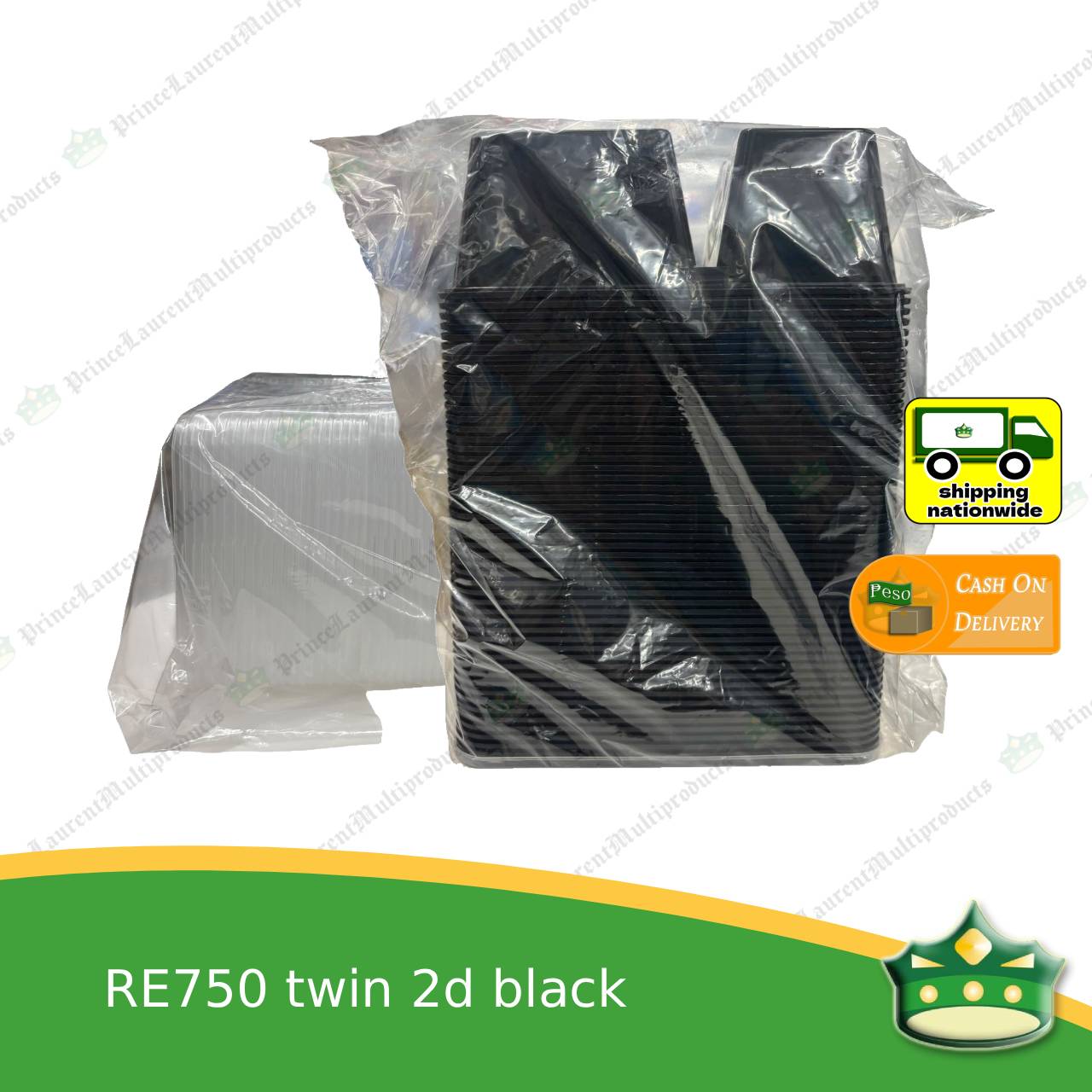 [50 pcs] re750 twin 2d BLACK microwavable container for packed meals, rice meal, packed lunch