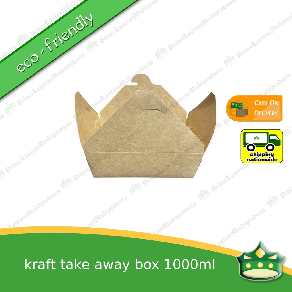 [50 pcs] takeaway box kraft 1000ml laminated for take-out meals, viands, snacks, noodes, pansit, ulam, rice toppings, fried chicken, chicken pops and other products, saucy food