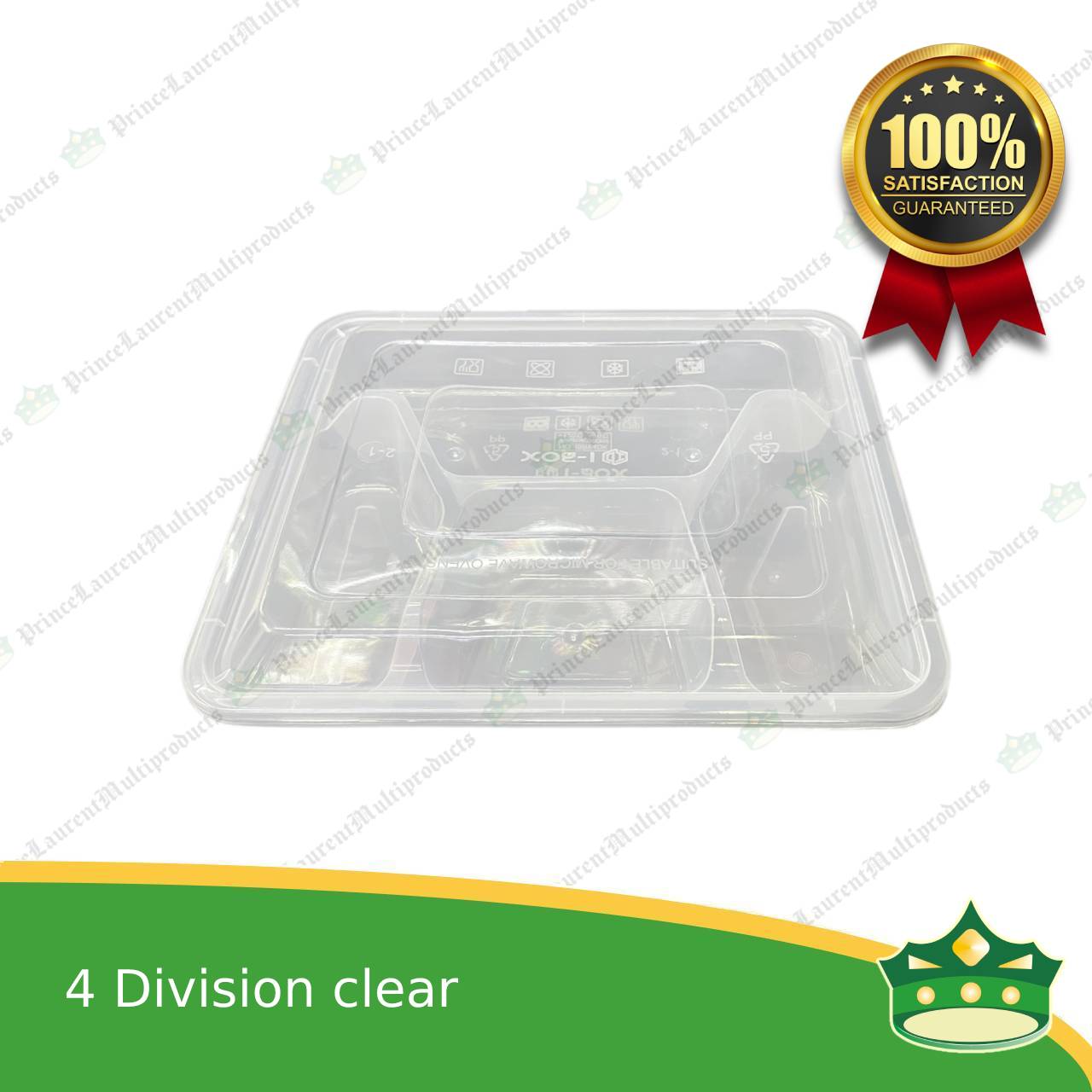 [150 pcs] iBox brand 4 division microwavable bento boxes clear body clear cover for food packs & catering events parties meetings & many more