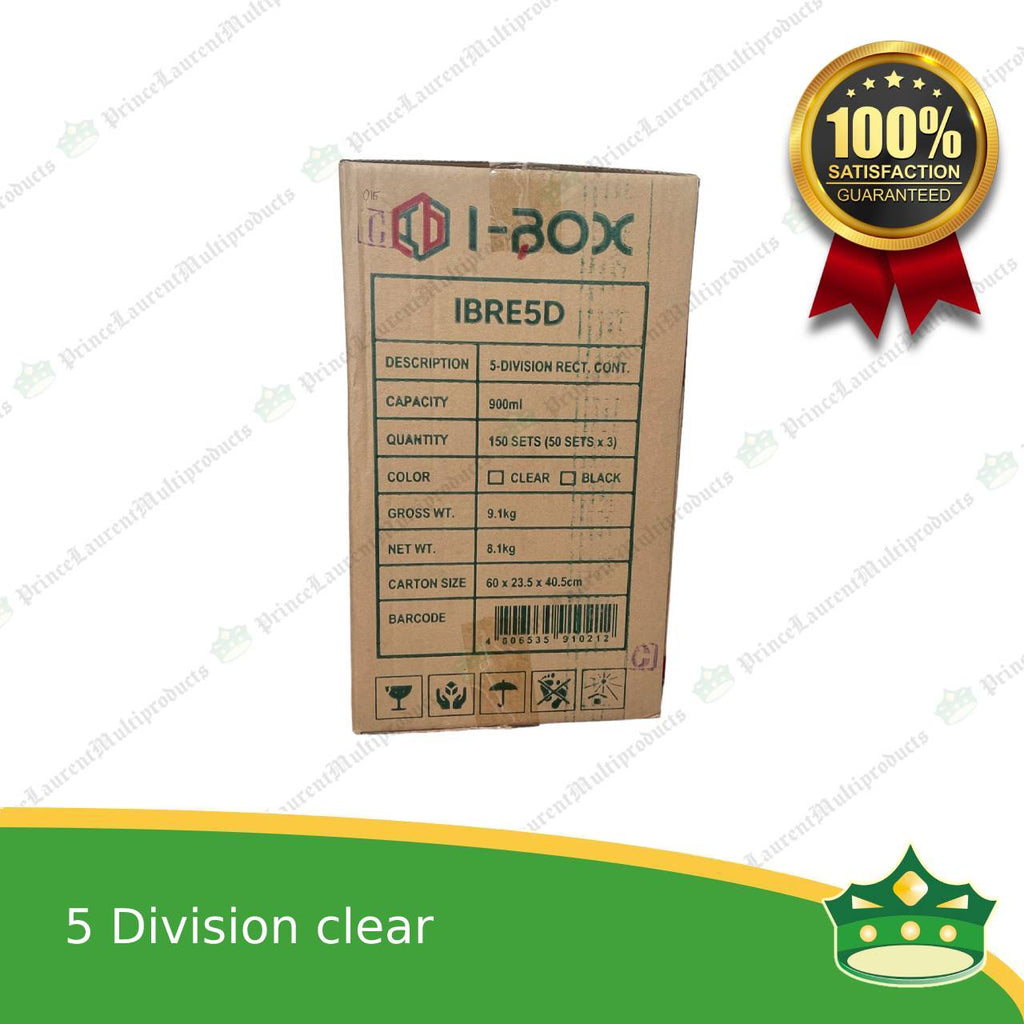 [150 pcs] iBox brand 5 division microwavable bento boxes clear body clear cover for food packs & catering events parties meetings & many more