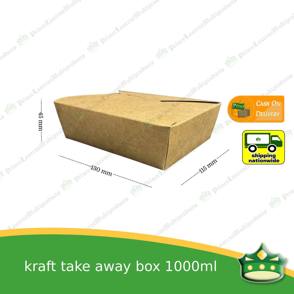 [50 pcs] takeaway box kraft 1000ml laminated for take-out meals, viands, snacks, noodes, pansit, ulam, rice toppings, fried chicken, chicken pops and other products, saucy food