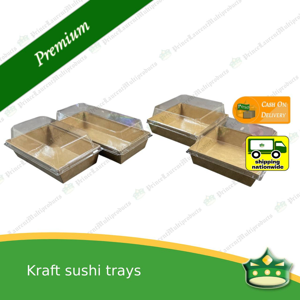 [50 pcs] kraft sushi trays with clear viewable lid