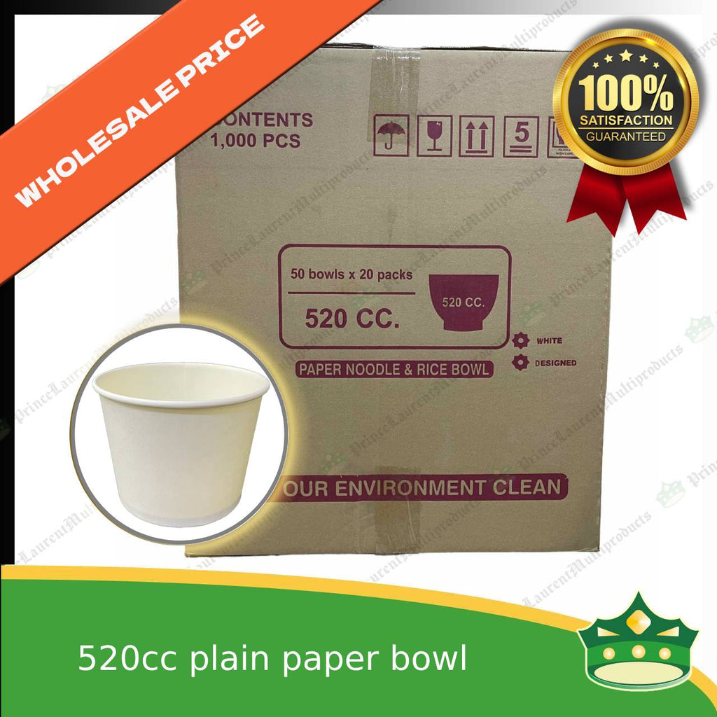 [1000 pcs] paper bowl 520cc plain laminated for stir fry noodles, soup, Hongkong fried noodles, rice toppings, food take out
