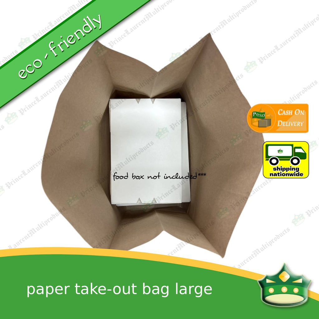 [100 pcs] paper take out bag LARGE for take away and delivery packaging perfect fit for paper food boxes