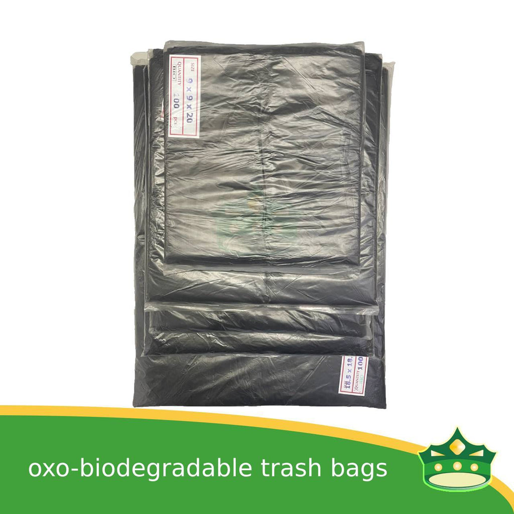 [100 pcs] biodegradable HD trash bag, bin liners, bin bags black good quality generic oxo-biodegradable plastic bag for utility and other miscellaneous usage